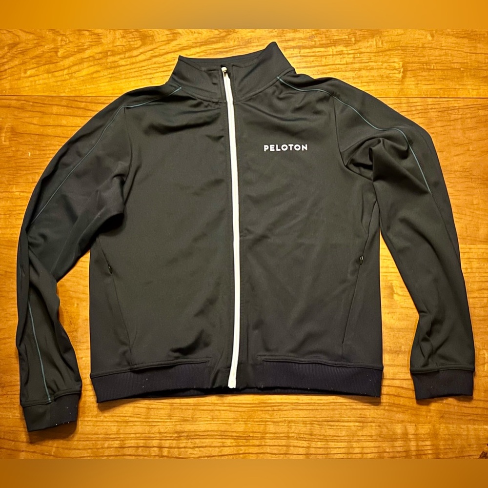 Peloton Jacket  Womens Small (S) Retro Style Track Navy w White Letters, Zip Up